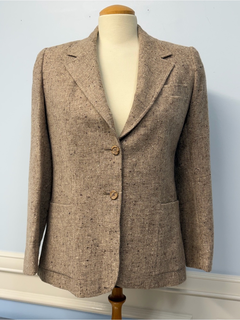 The Bay 70s Vtg Wool Tan Tweed Button-Front Blazer Jacket